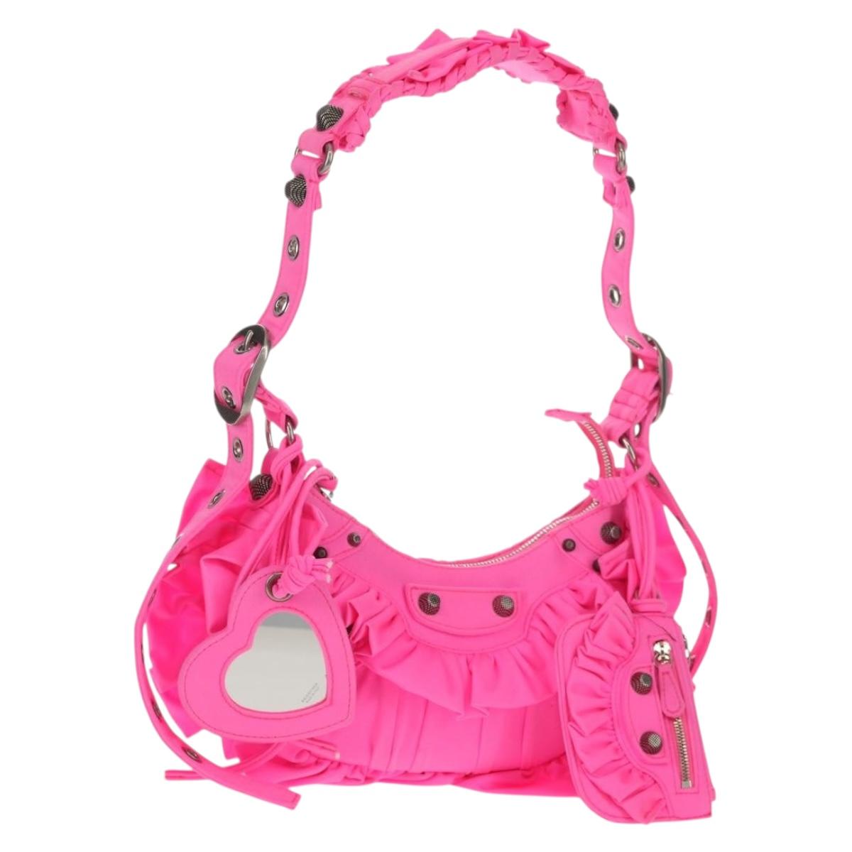 BALENCIAGA LucaGol XS Shoulder Bag Nylon Pink Silver 671309 Auth 147969SM