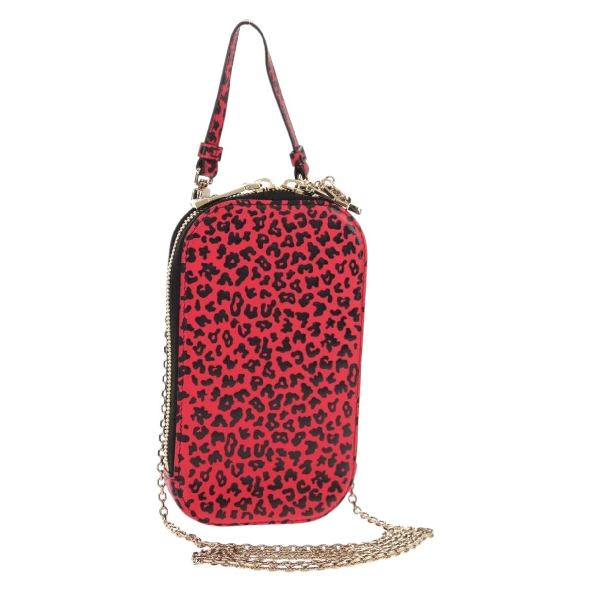 Christian Dior Chain Phone Pouch Leather 2way Red Gold Auth 147971SAM