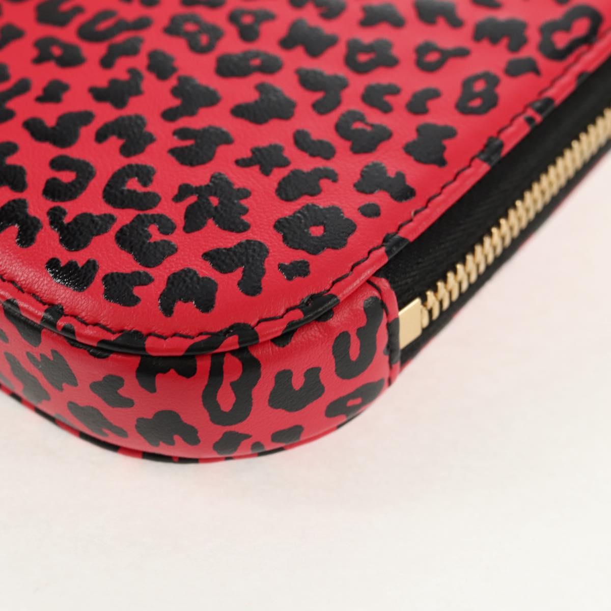 Christian Dior Chain Phone Pouch Leather 2way Red Gold Auth 147971SAM