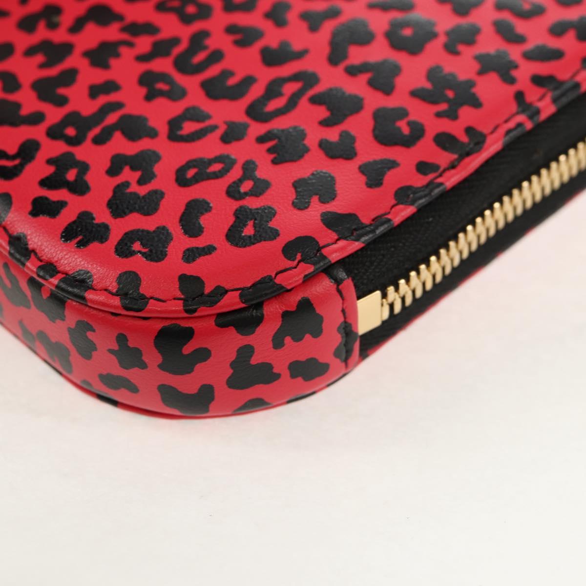 Christian Dior Chain Phone Pouch Leather 2way Red Gold Auth 147971SAM
