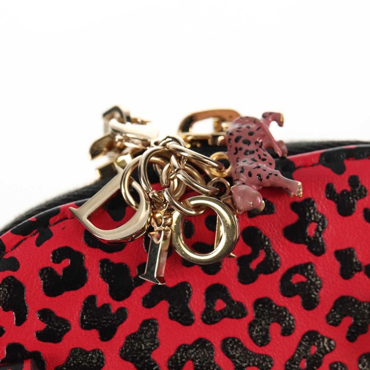 Christian Dior Chain Phone Pouch Leather 2way Red Gold Auth 147971M