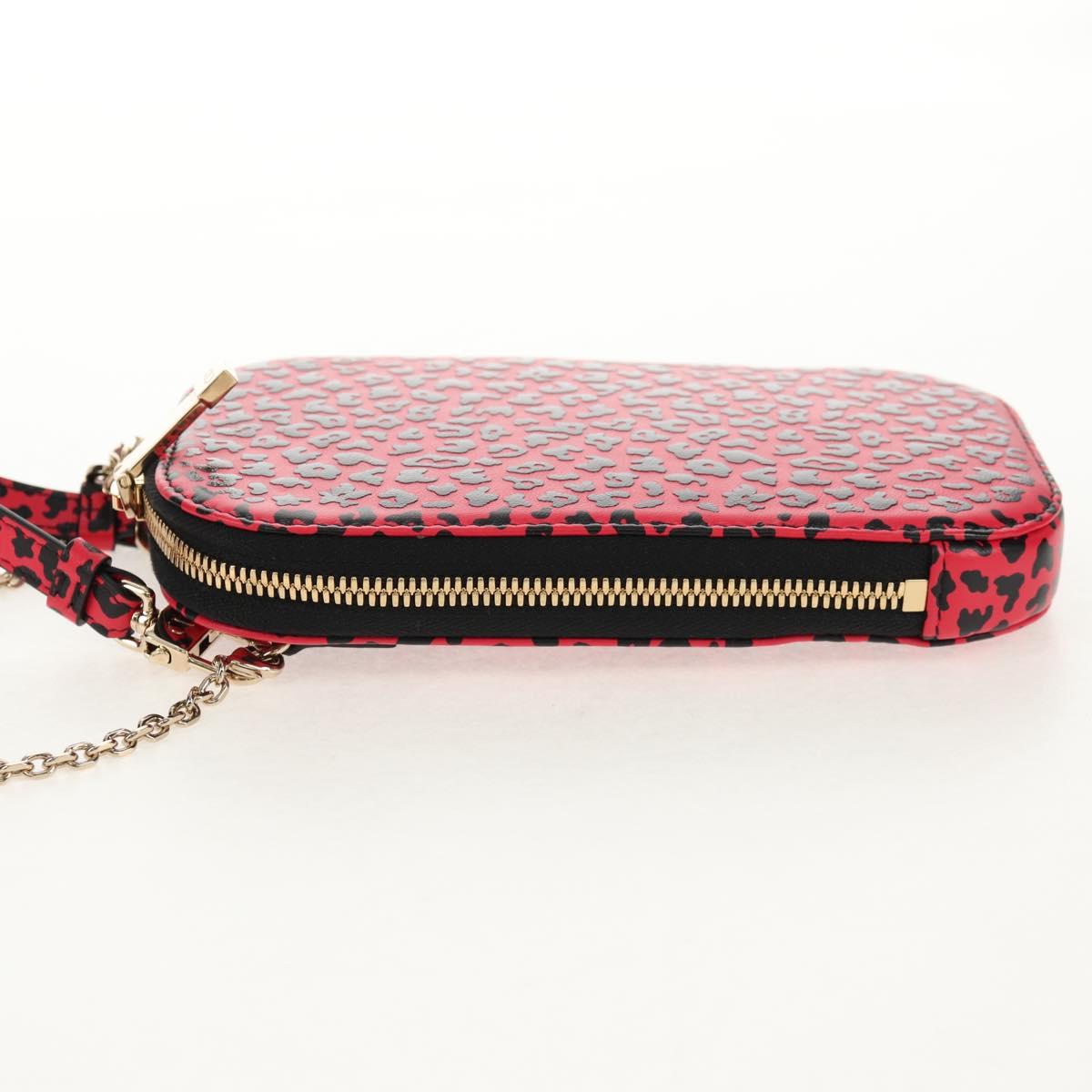 Christian Dior Chain Phone Pouch Leather 2way Red Gold Auth 147971M