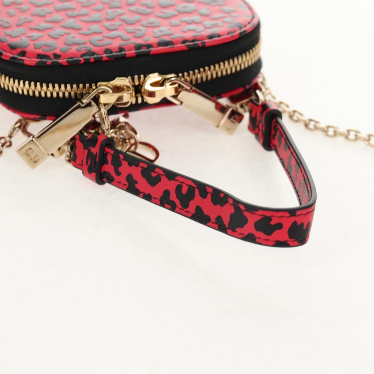 Christian Dior Chain Phone Pouch Leather 2way Red Gold Auth 147971SAM