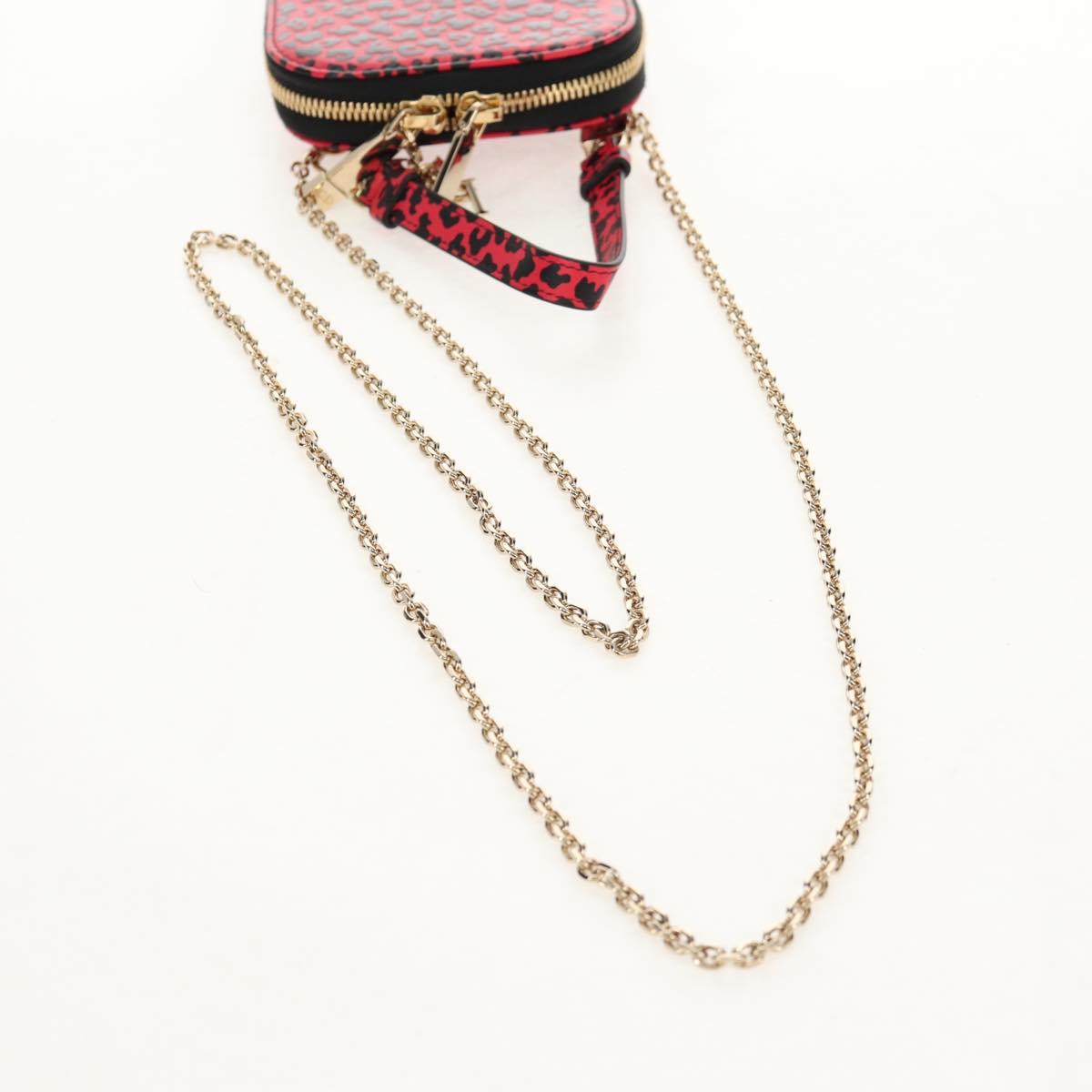 Christian Dior Chain Phone Pouch Leather 2way Red Gold Auth 147971SAM