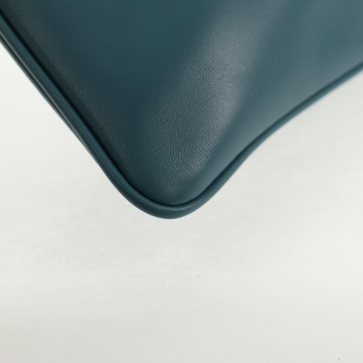 Christian Dior Chain Dior Double Shoulder Bag Leather Blue Gold Auth 147974M