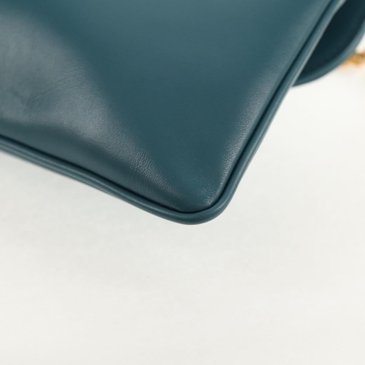 Christian Dior Chain Dior Double Shoulder Bag Leather Blue Gold Auth 147974M