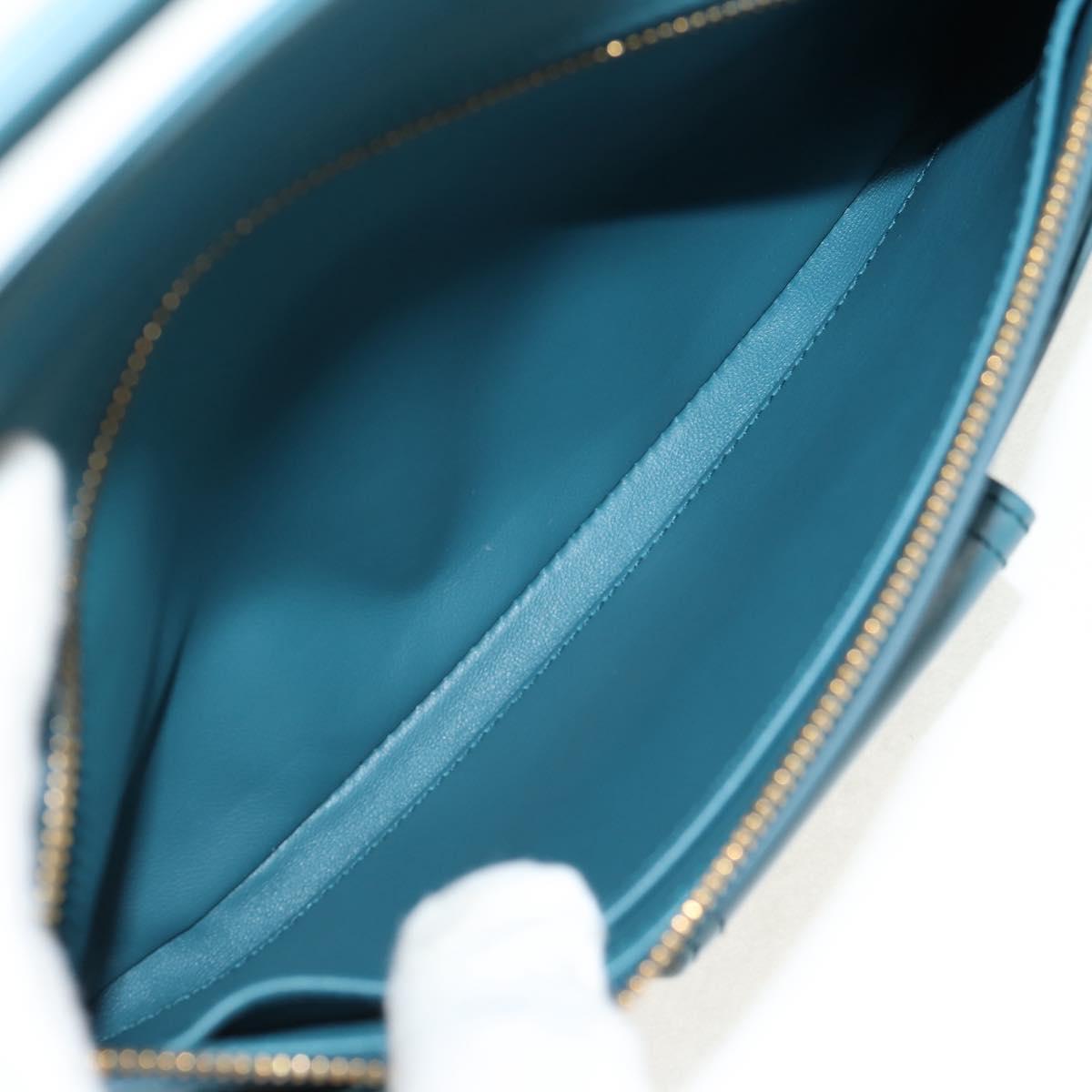 Christian Dior Chain Dior Double Shoulder Bag Leather Blue Gold Auth 147974M