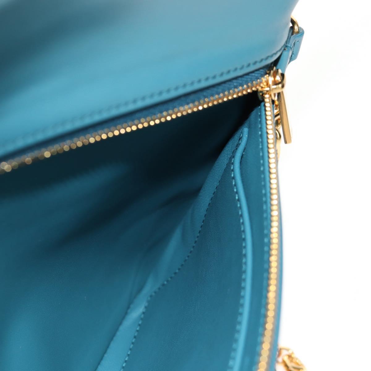 Christian Dior Chain Dior Double Shoulder Bag Leather Blue Gold Auth 147974M