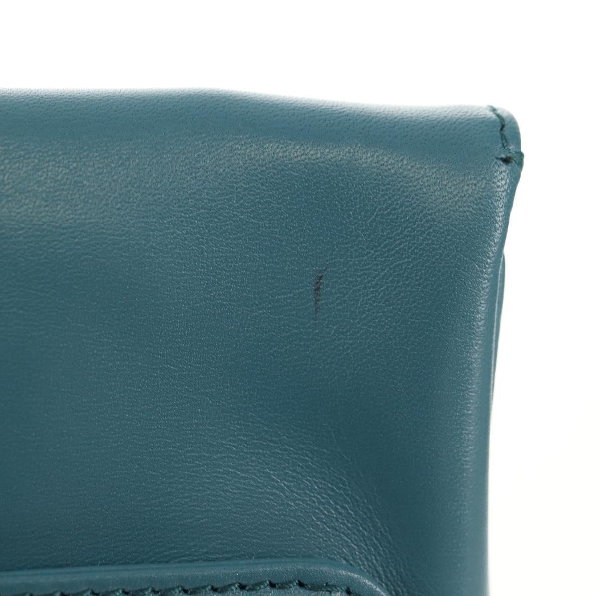 Christian Dior Chain Dior Double Shoulder Bag Leather Blue Gold Auth 147974M