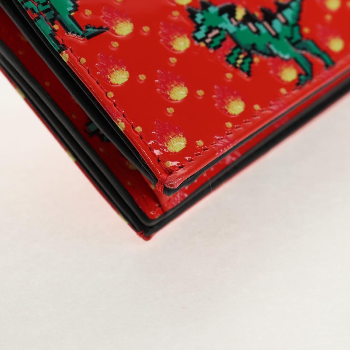 Christian Dior Compact Wallet Patent leather Red Gold Auth 147975M