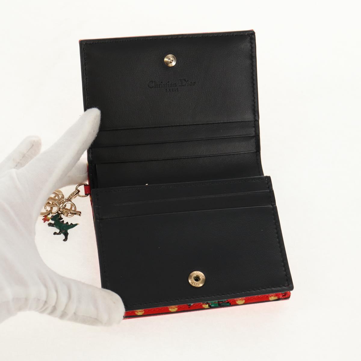 Christian Dior Compact Wallet Patent leather Red Gold Auth 147975M