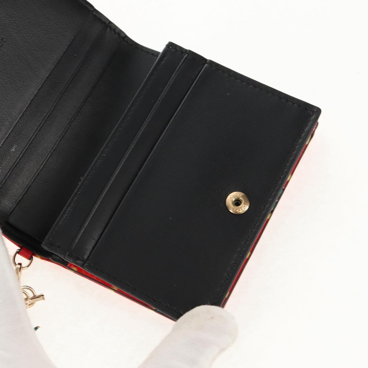 Christian Dior Compact Wallet Patent leather Red Gold Auth 147975M