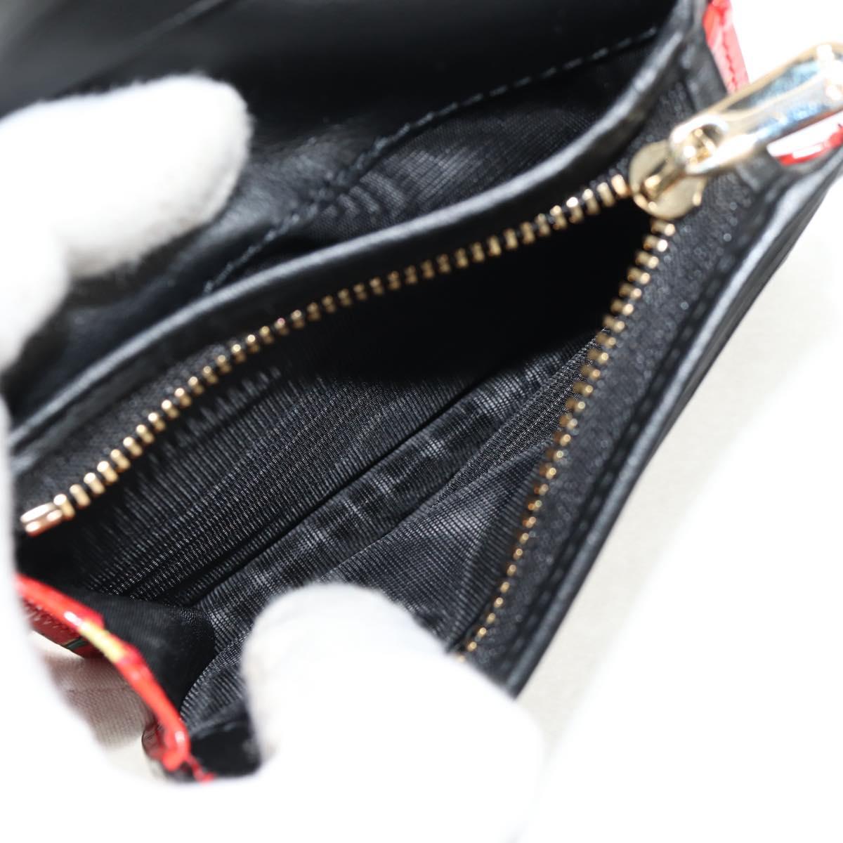 Christian Dior Compact Wallet Patent leather Red Gold Auth 147975M