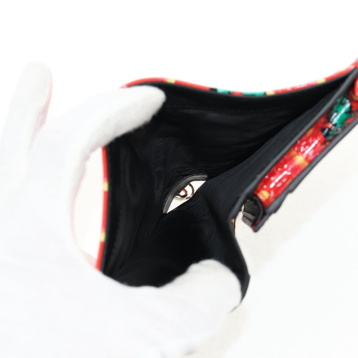 Christian Dior Compact Wallet Patent leather Red Gold Auth 147975M