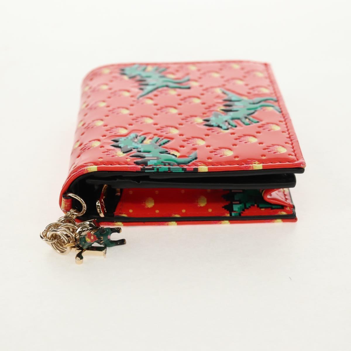 Christian Dior Compact Wallet Patent leather Red Gold Auth 147975M