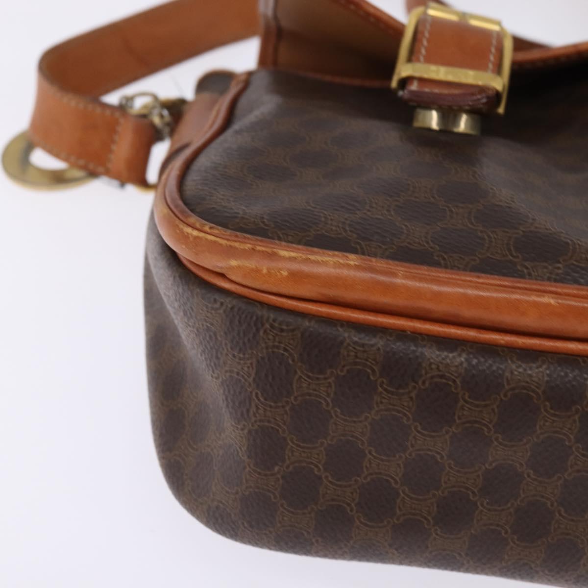 CELINE Macadam Canvas Circle Shoulder Bag PVC Leather Brown Gold Auth 147994