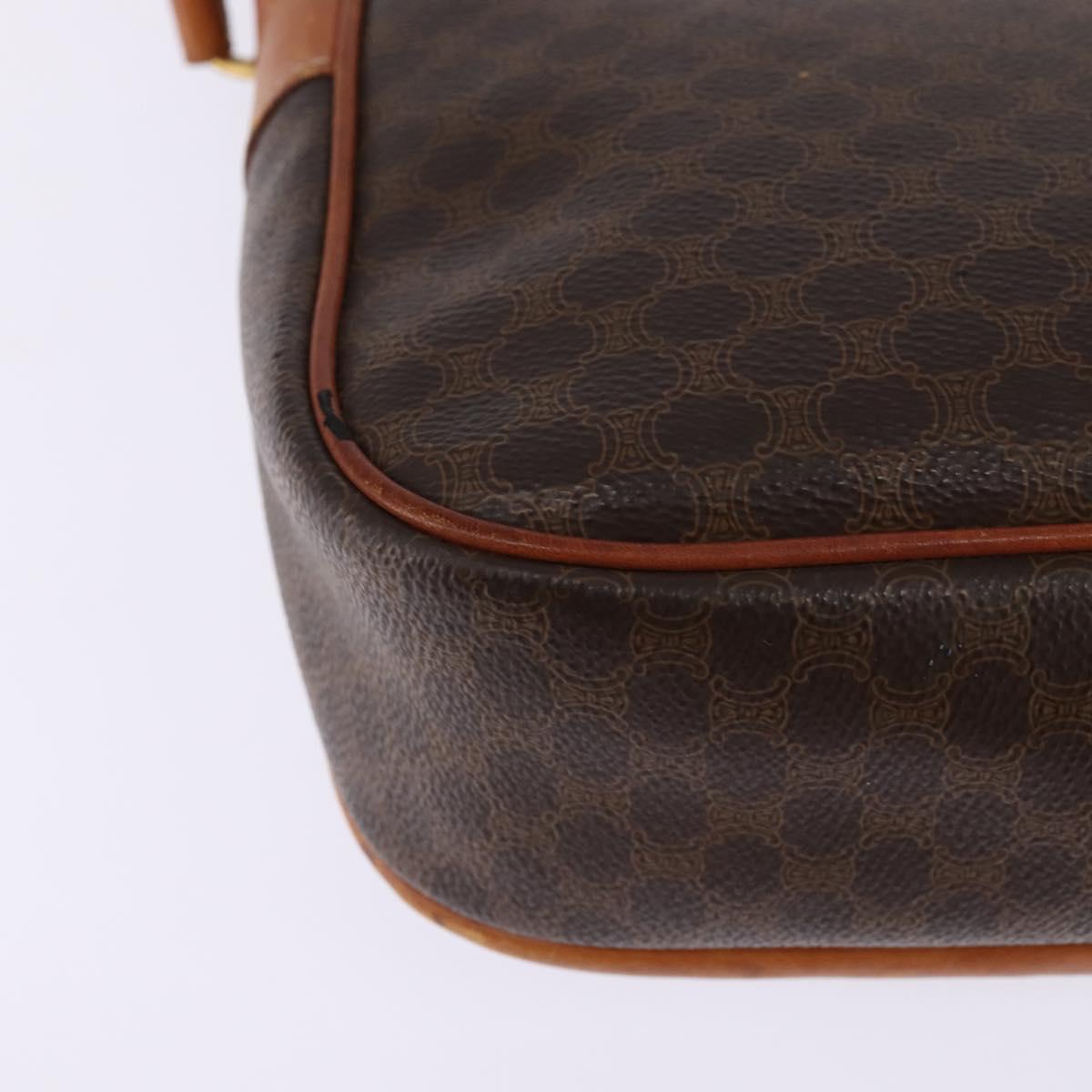 CELINE Macadam Canvas Circle Shoulder Bag PVC Leather Brown Gold Auth 147994