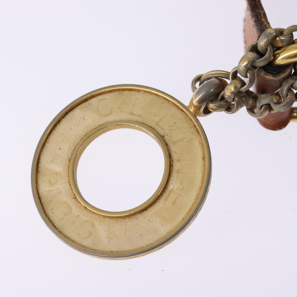 CELINE Macadam Canvas Circle Shoulder Bag PVC Leather Brown Gold Auth 147994