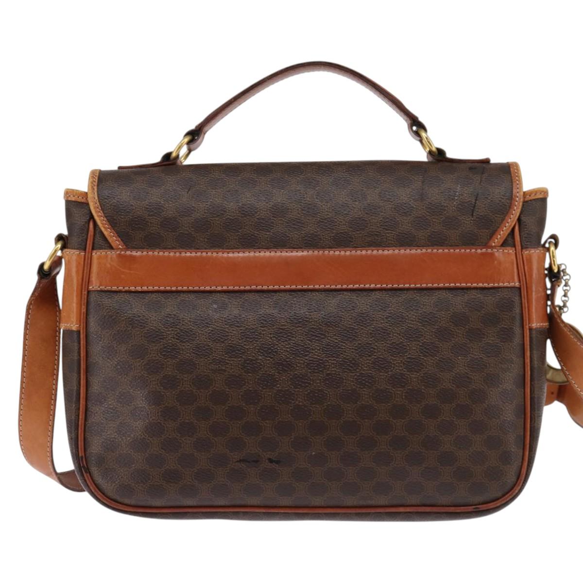 CELINE Macadam Canvas Circle Shoulder Bag PVC Leather Brown Gold Auth 147994