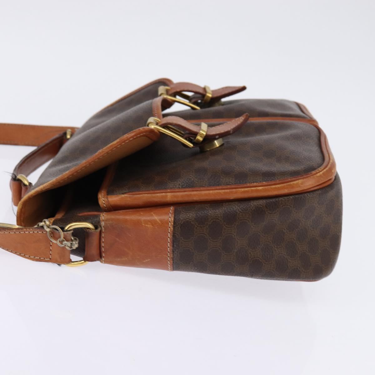 CELINE Macadam Canvas Circle Shoulder Bag PVC Leather Brown Gold Auth 147994