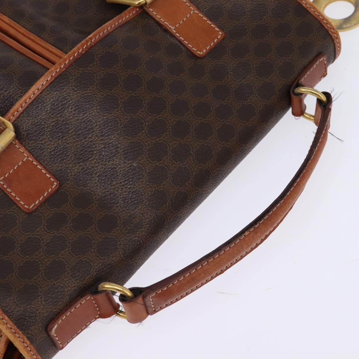 CELINE Macadam Canvas Circle Shoulder Bag PVC Leather Brown Gold Auth 147994