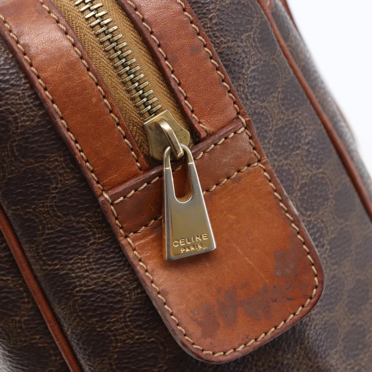 CELINE Macadam Canvas Boston Bag PVC Leather Brown Gold Auth 147995