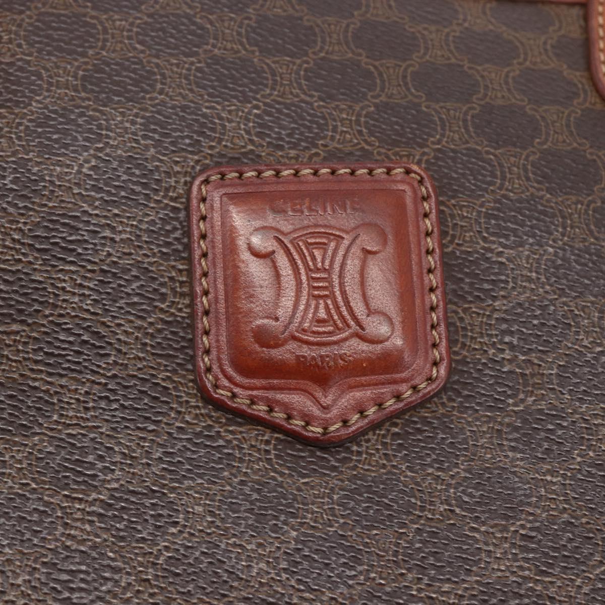 CELINE Macadam Canvas Boston Bag PVC Leather Brown Gold Auth 147995