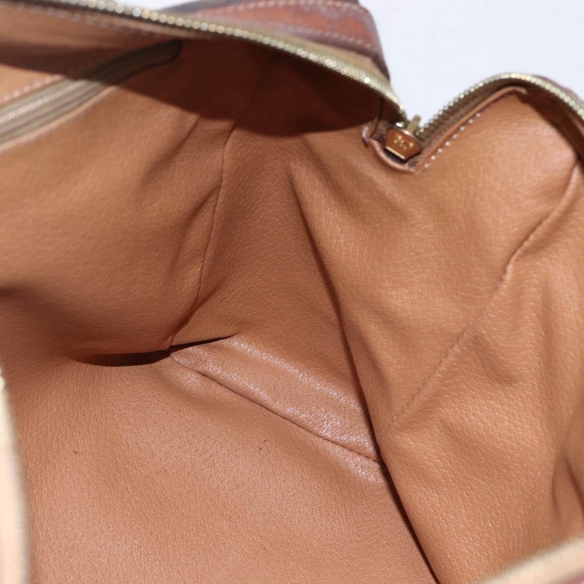 CELINE Macadam Canvas Boston Bag PVC Leather Brown Gold Auth 147995