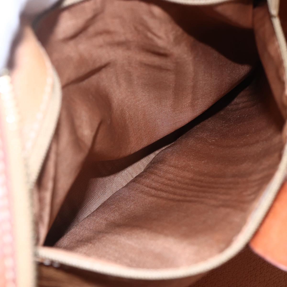 CELINE Macadam Canvas Boston Bag PVC Leather Brown Gold Auth 147995