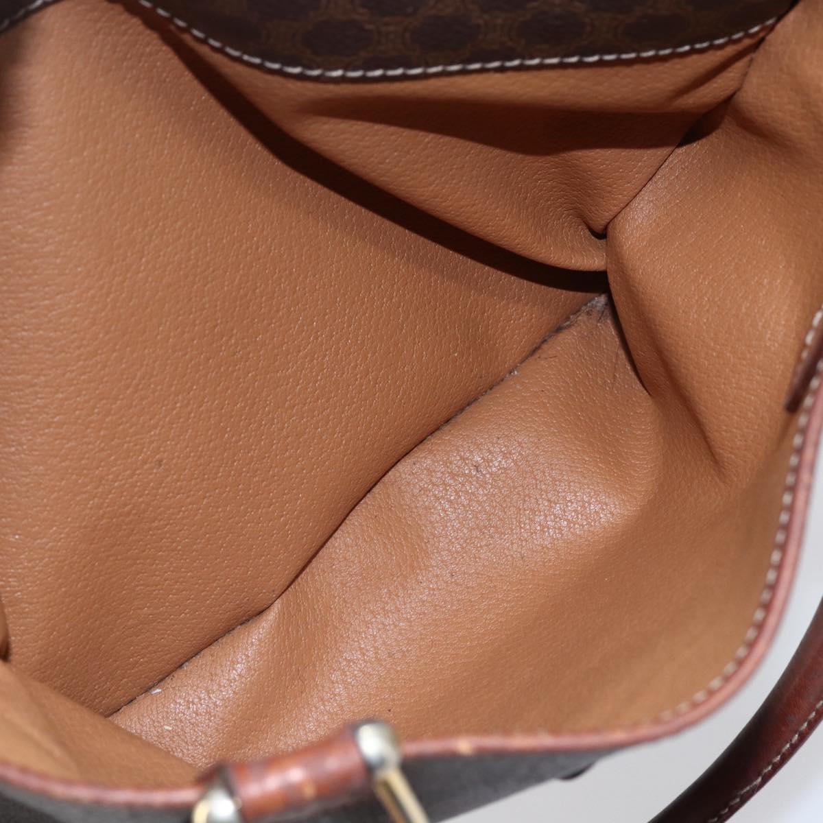 CELINE Macadam Canvas Boston Bag PVC Leather Brown Gold Auth 147995