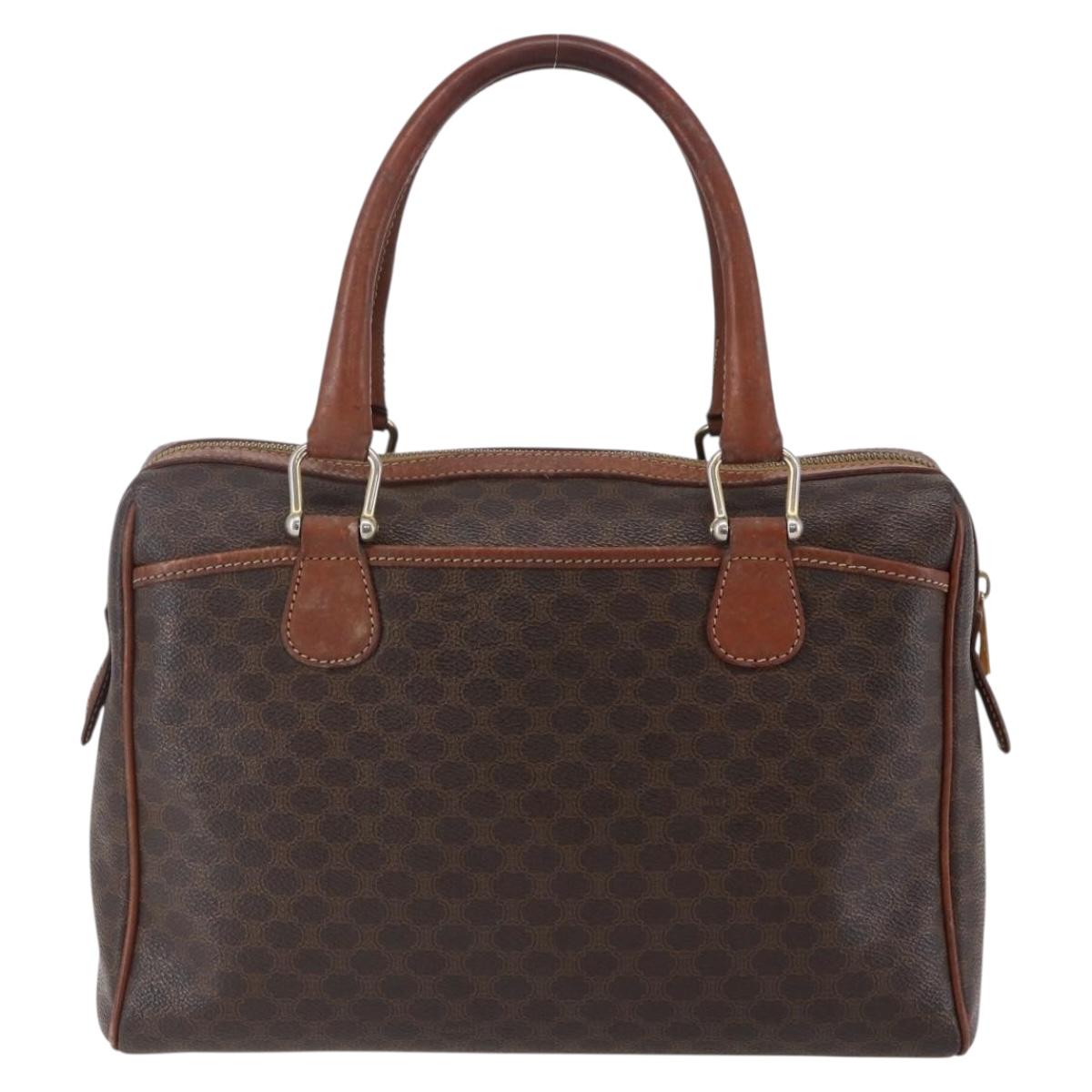 CELINE Macadam Canvas Boston Bag PVC Leather Brown Gold Auth 147995