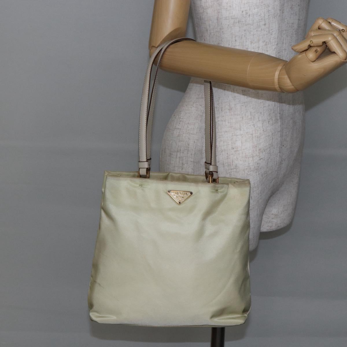 PRADA Tote Bag Nylon Ivory Gold Auth 147996