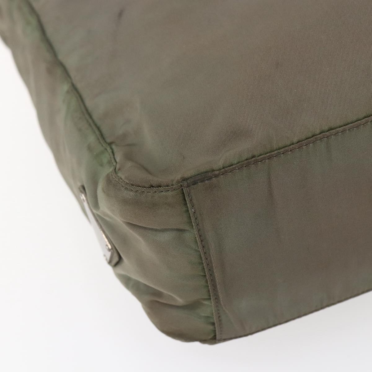 PRADA Tote Bag Nylon Khaki Silver Auth 147997