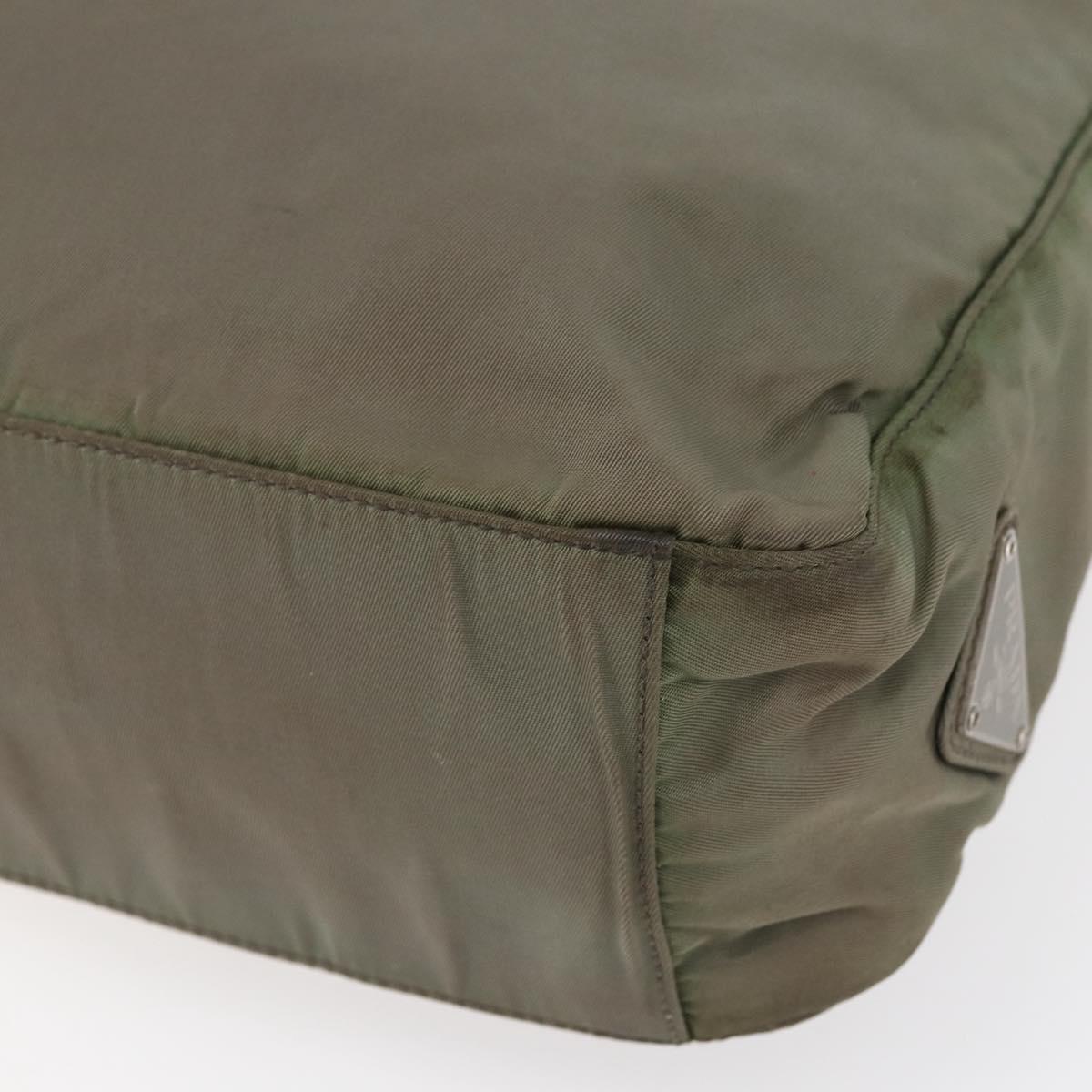 PRADA Tote Bag Nylon Khaki Silver Auth 147997