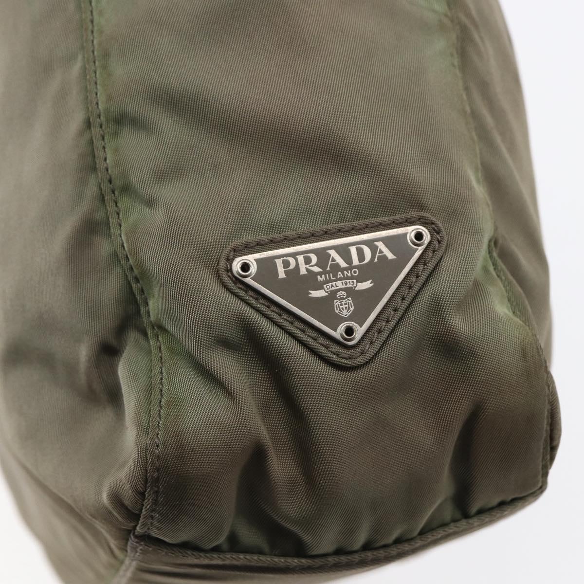 PRADA Tote Bag Nylon Khaki Silver Auth 147997