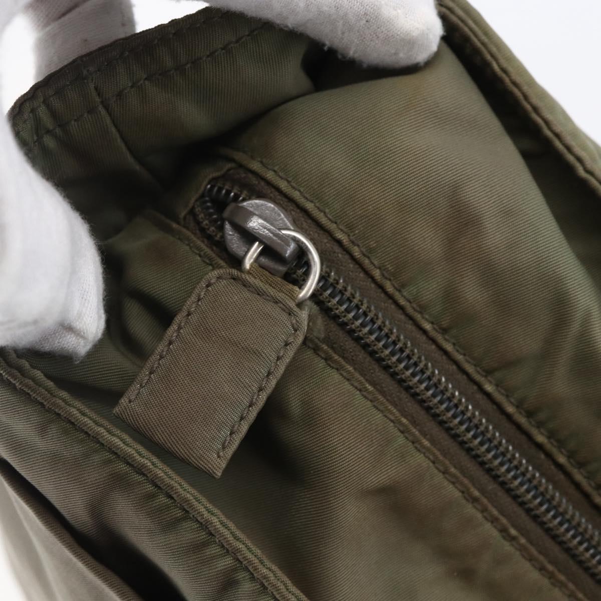 PRADA Tote Bag Nylon Khaki Silver Auth 147997