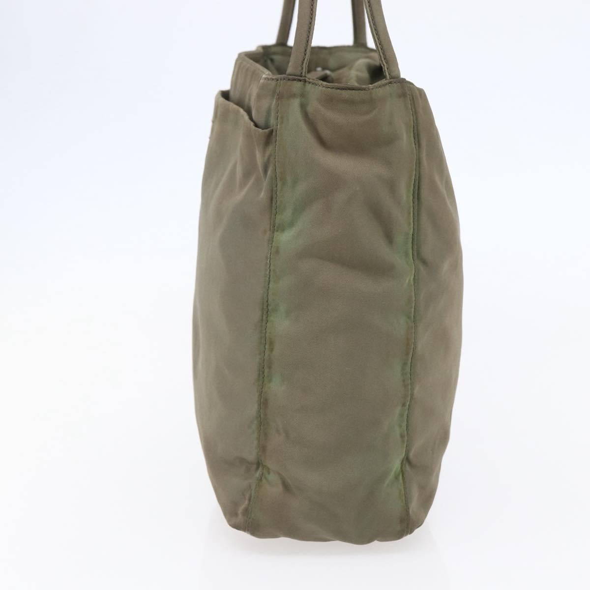 PRADA Tote Bag Nylon Khaki Silver Auth 147997