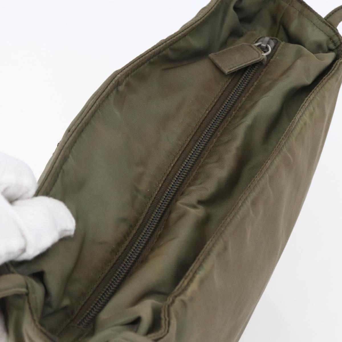 PRADA Tote Bag Nylon Khaki Silver Auth 147997