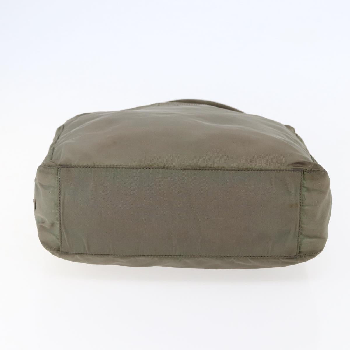 PRADA Tote Bag Nylon Khaki Silver Auth 147997