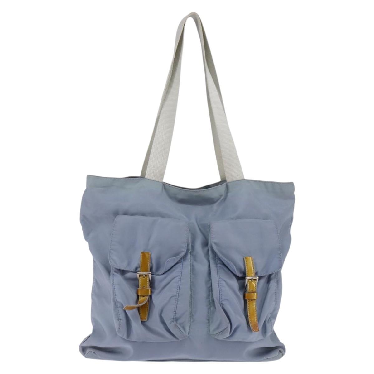 PRADA Tote Bag Nylon Light Blue Silver Auth 147999