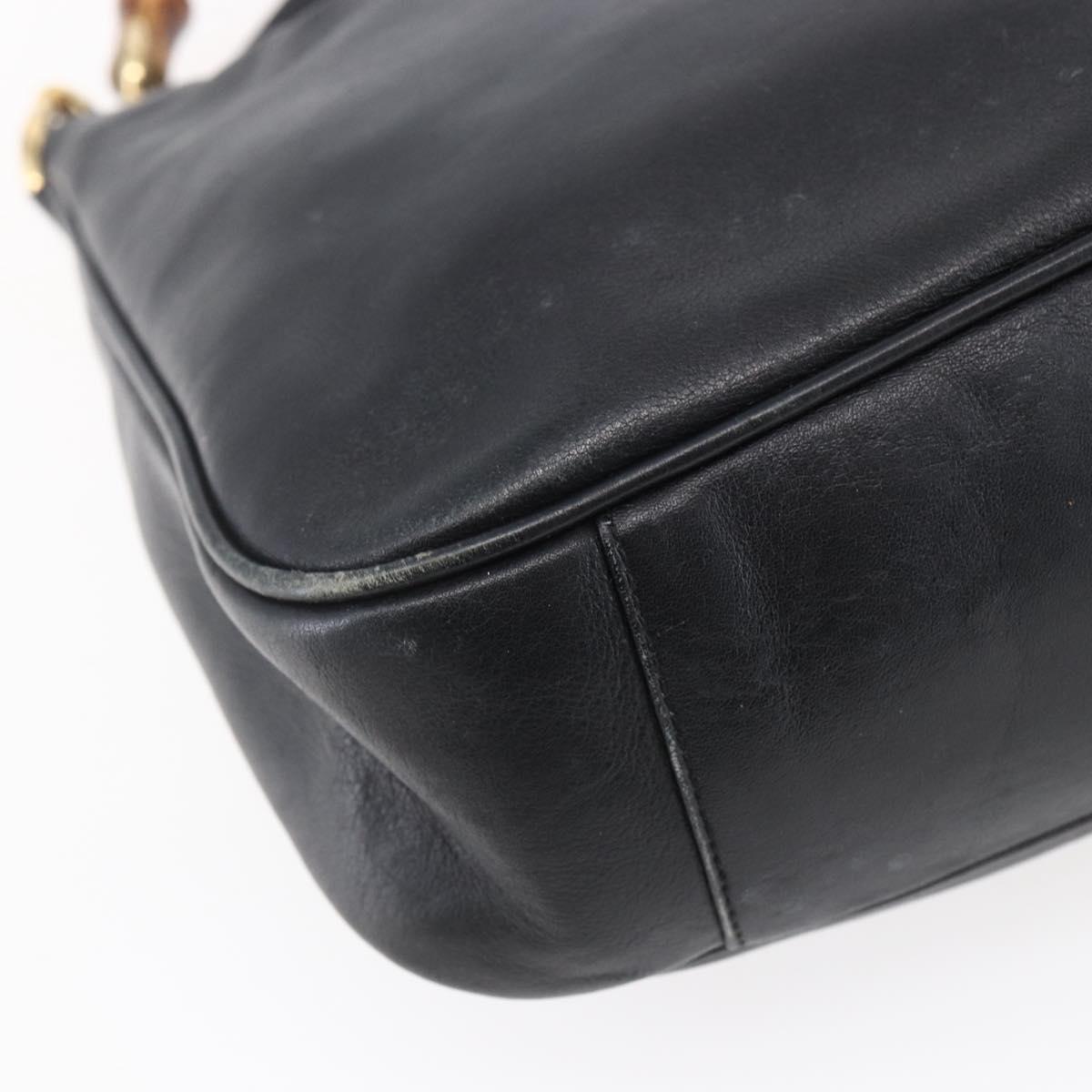 GUCCI Bamboo Shoulder Bag Leather 2way Black Gold 001 3444 1638 Auth 148001