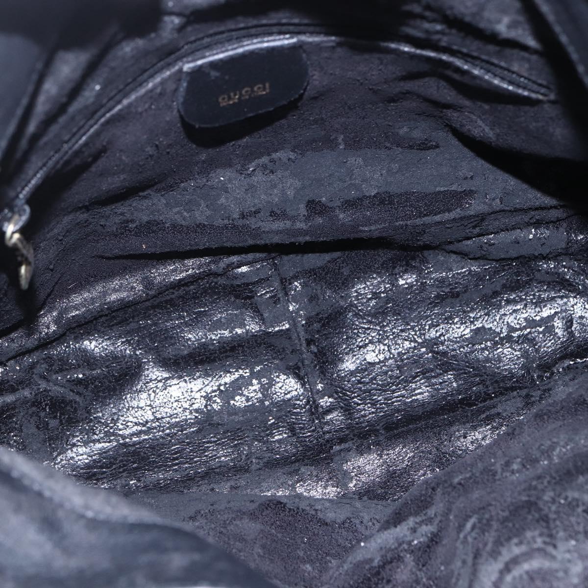 GUCCI Bamboo Shoulder Bag Leather 2way Black Gold 001 3444 1638 Auth 148001