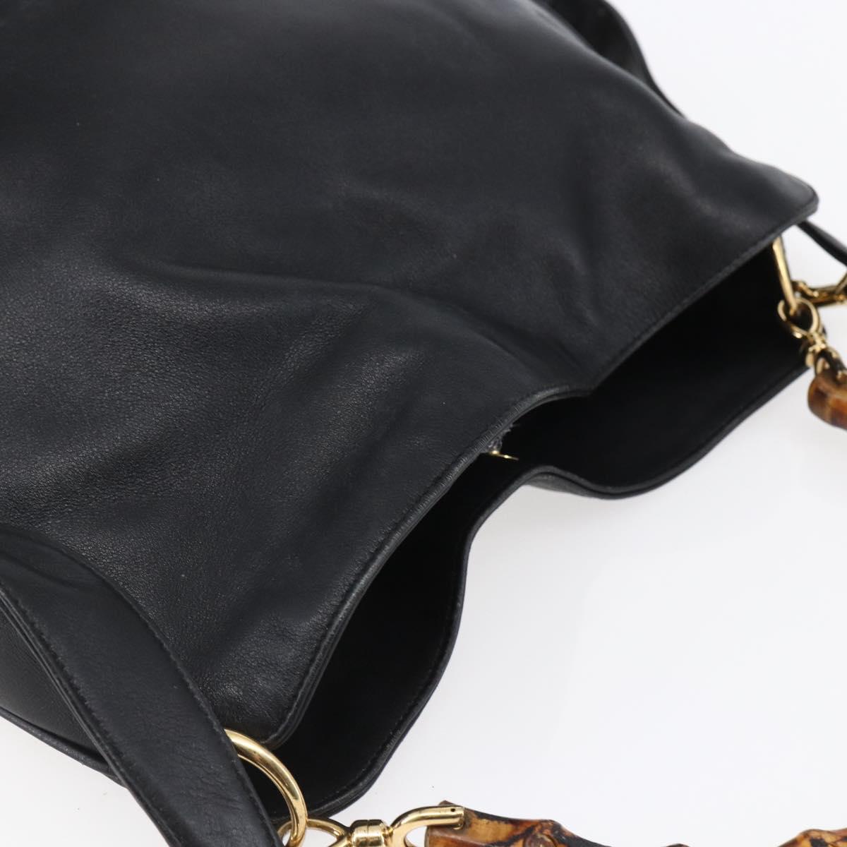 GUCCI Bamboo Shoulder Bag Leather 2way Black Gold 001 3444 1638 Auth 148001