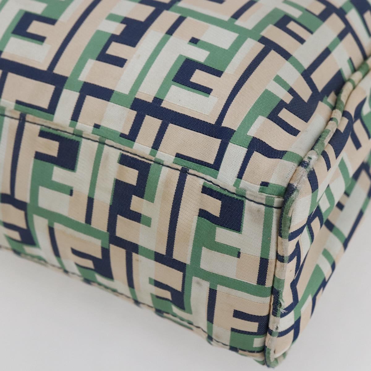 FENDI Zucca Canvas Hand Bag Green Silver Auth 148002