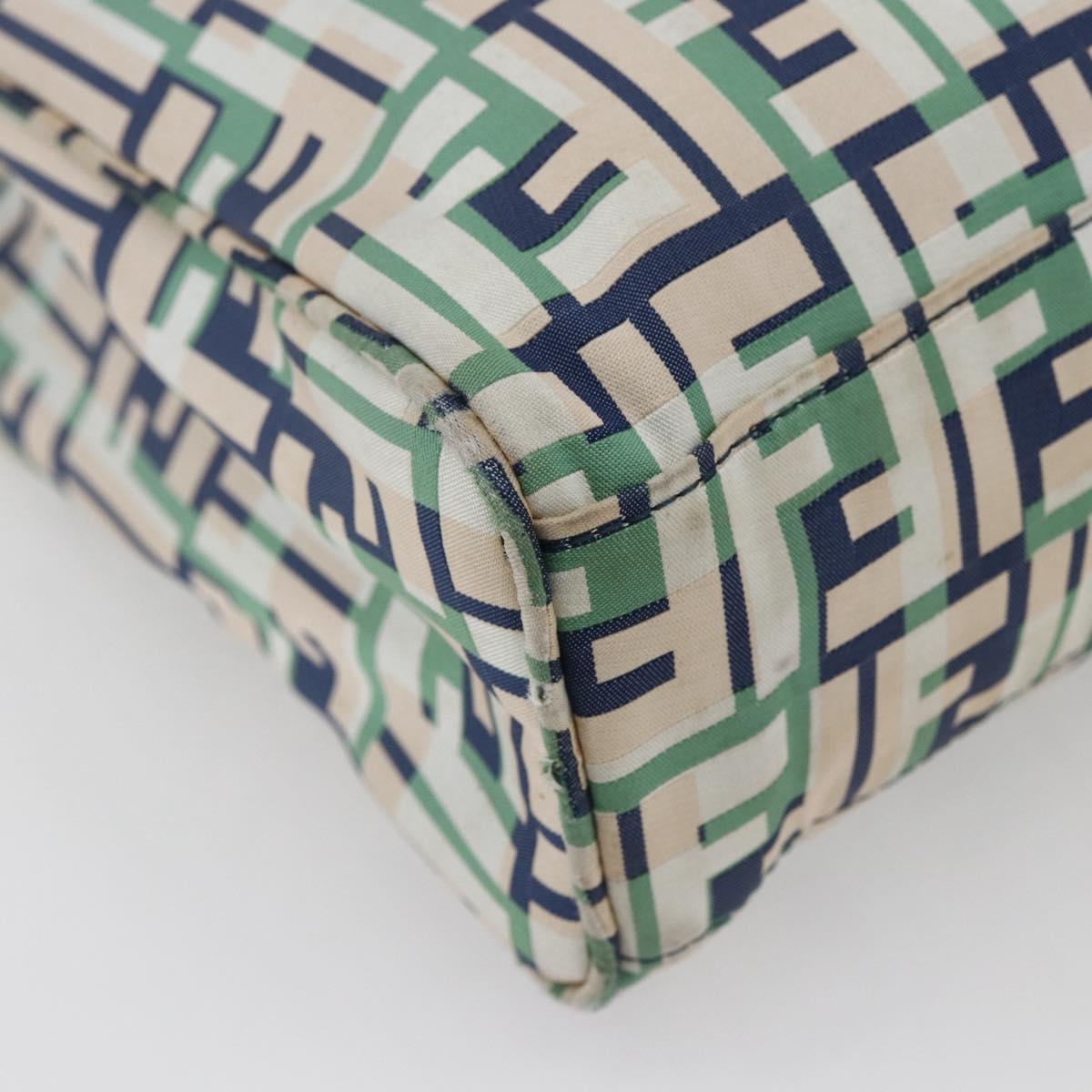 FENDI Zucca Canvas Hand Bag Green Silver Auth 148002