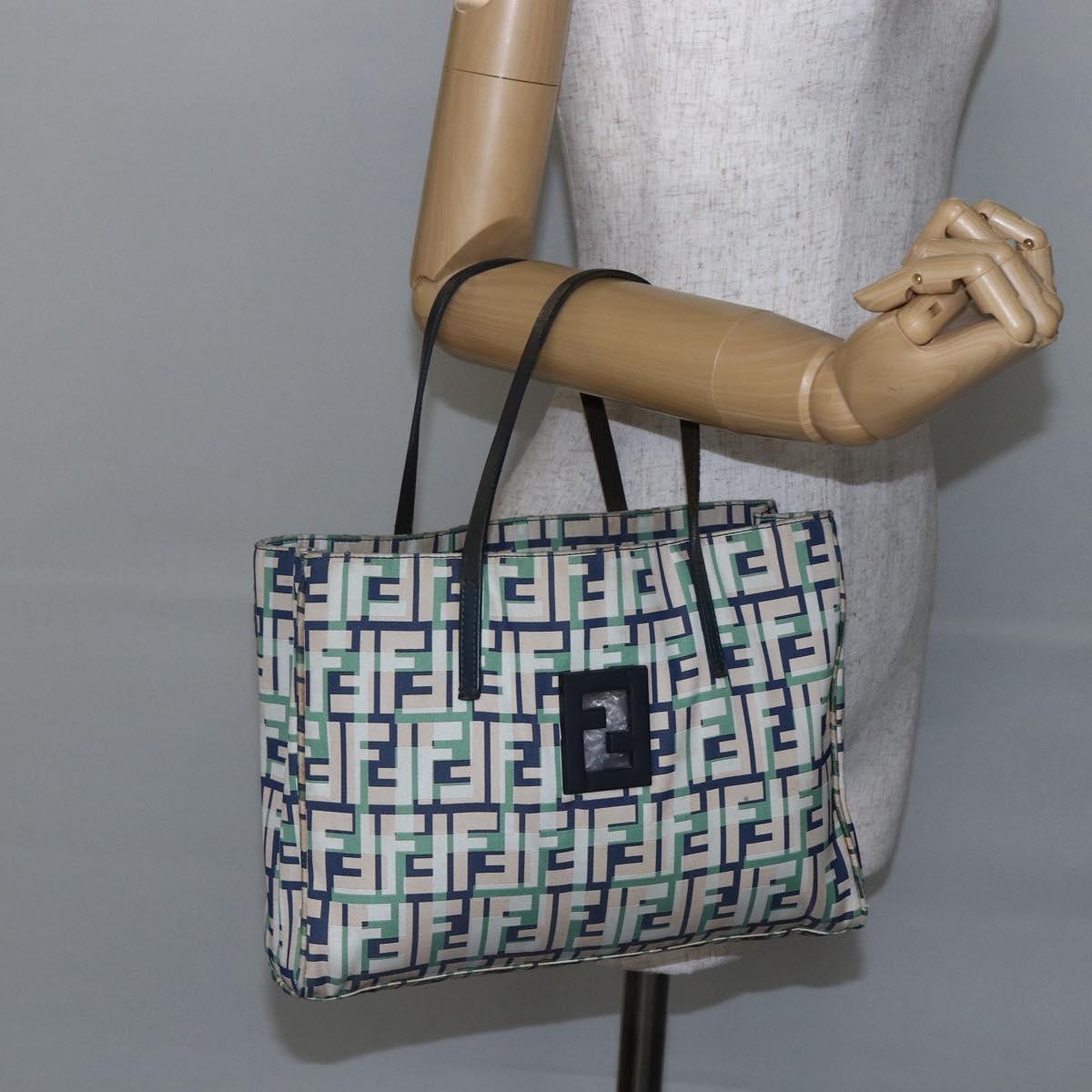 FENDI Zucca Canvas Hand Bag Green Silver Auth 148002