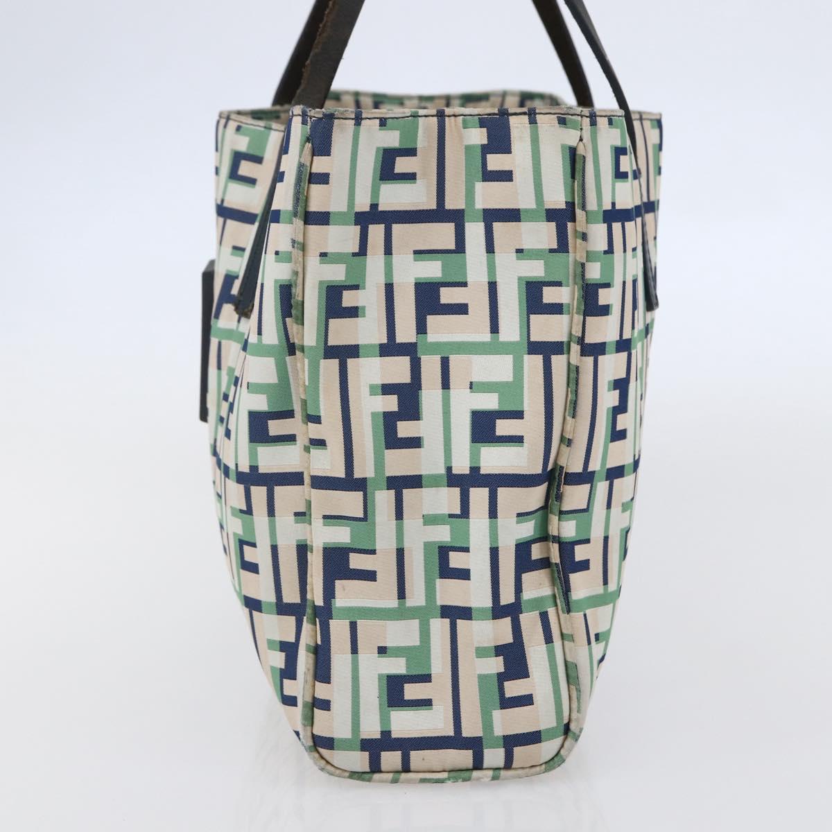 FENDI Zucca Canvas Hand Bag Green Silver Auth 148002
