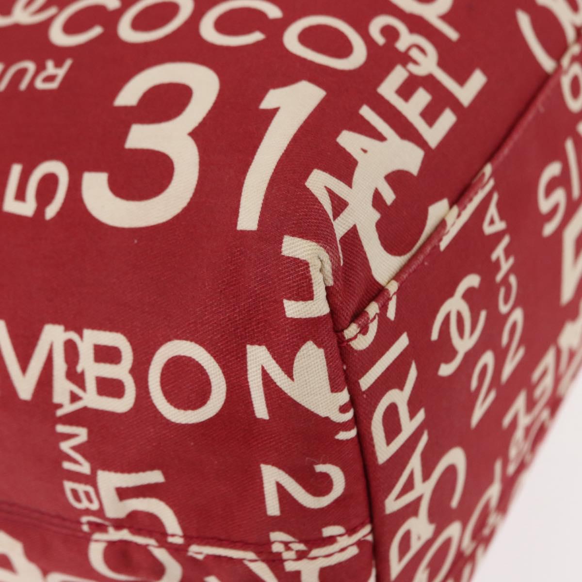 CHANEL Chain Bysy Line Tote Bag Canvas Red CC Auth 148004