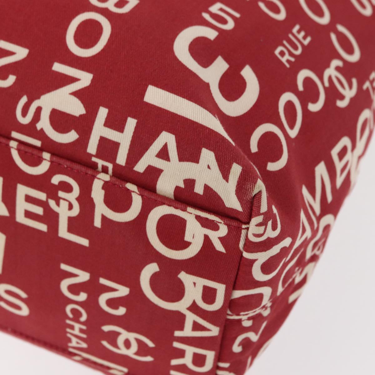 CHANEL Chain Bysy Line Tote Bag Canvas Red CC Auth 148004