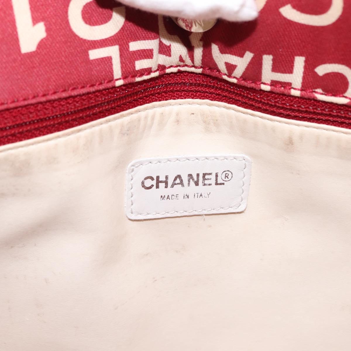 CHANEL Chain Bysy Line Tote Bag Canvas Red CC Auth 148004